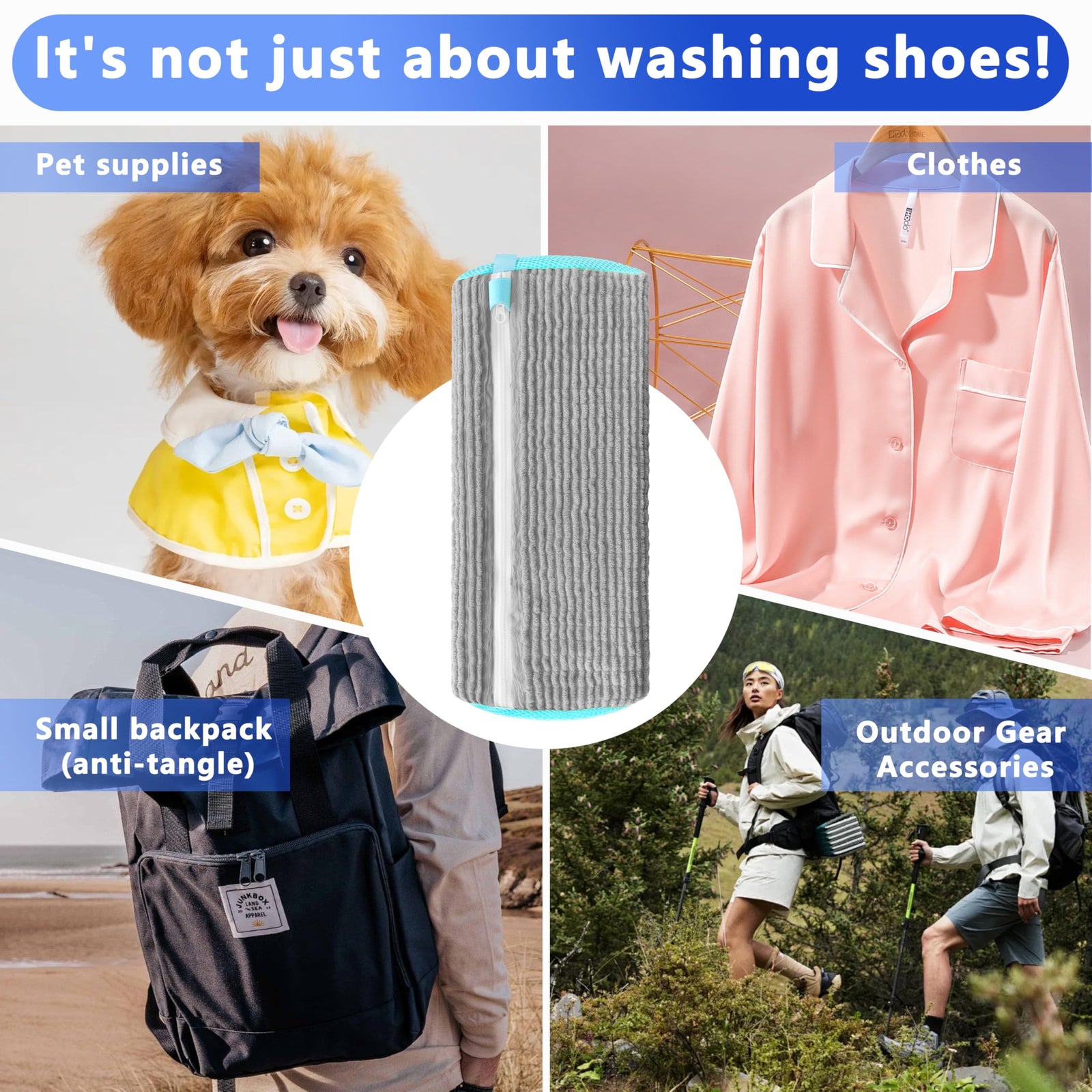 2-Pack Reusable Shoe Washing Machine Bag – White Protective Laundry Bag for All Shoes, Anti-Deformation & Deep Clean with Zipper Lock (Grey)