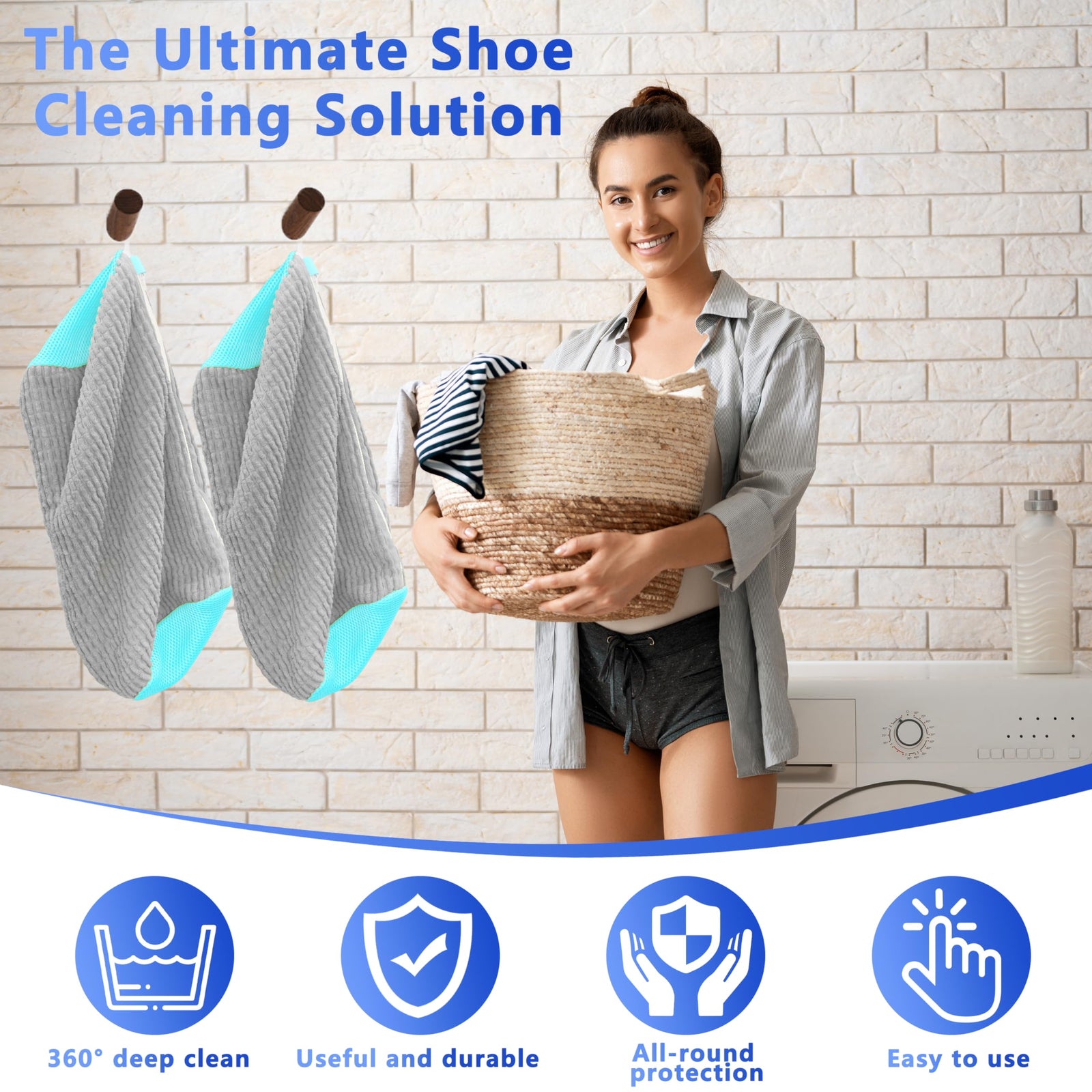 2-Pack Reusable Shoe Washing Machine Bag – White Protective Laundry Bag for All Shoes, Anti-Deformation & Deep Clean with Zipper Lock (Grey)