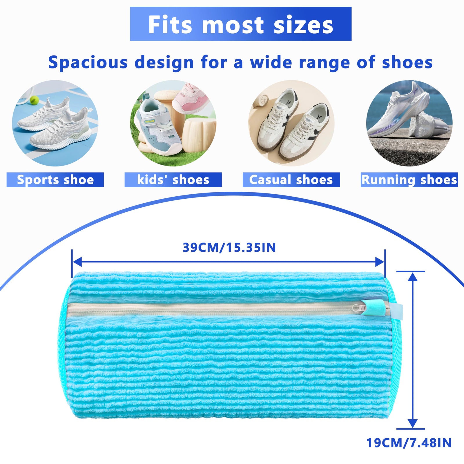 2-Pack Reusable Shoe Washing Machine Bag – White Protective Laundry Bag for All Shoes, Anti-Deformation & Deep Clean with Zipper Lock (Blue)