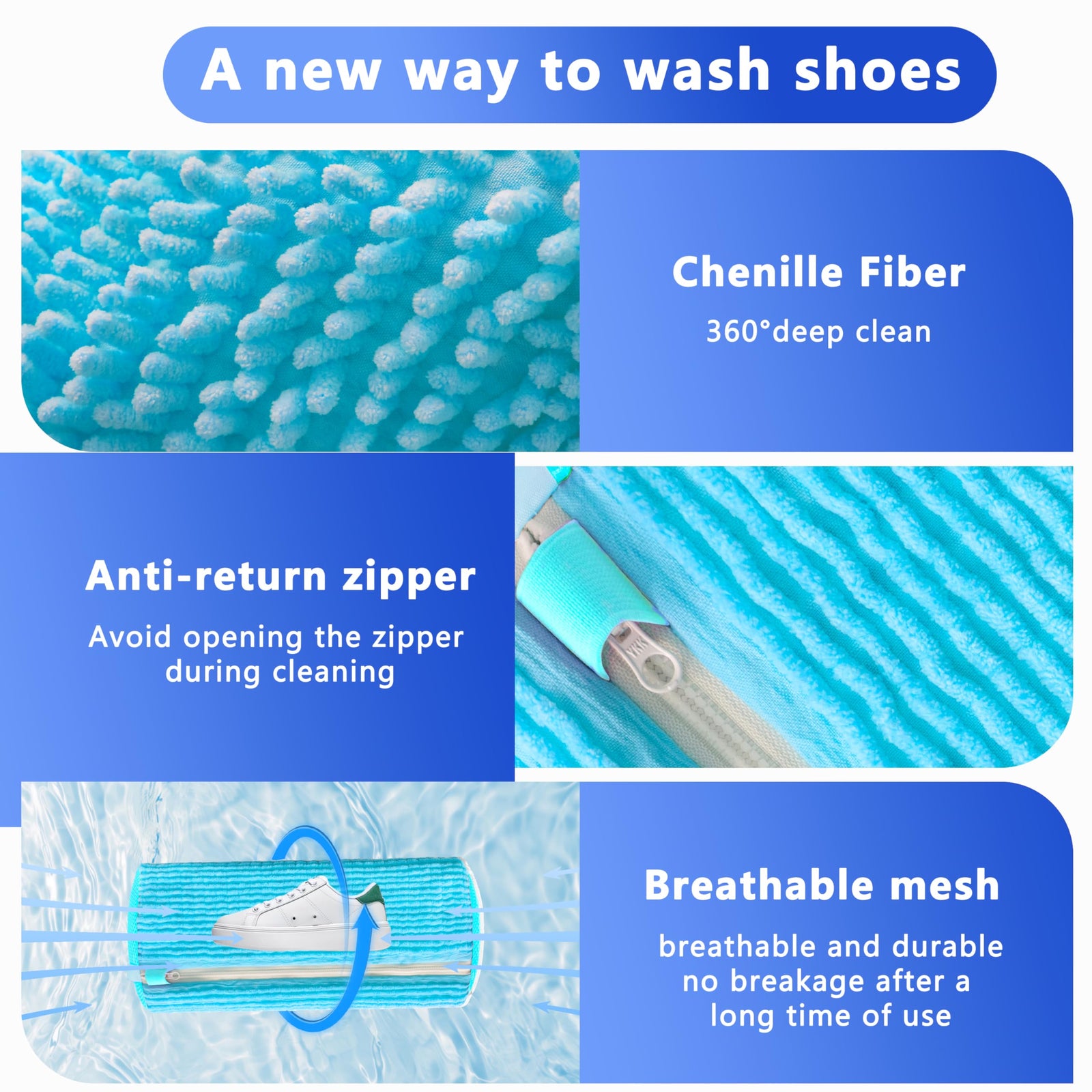 2-Pack Reusable Shoe Washing Machine Bag – White Protective Laundry Bag for All Shoes, Anti-Deformation & Deep Clean with Zipper Lock (Blue)