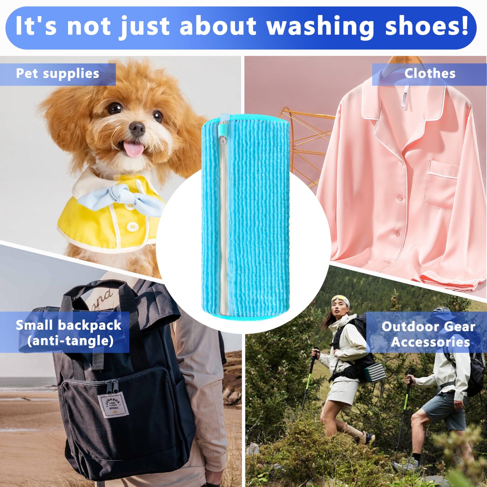 2-Pack Reusable Shoe Washing Machine Bag – White Protective Laundry Bag for All Shoes, Anti-Deformation & Deep Clean with Zipper Lock (Blue)