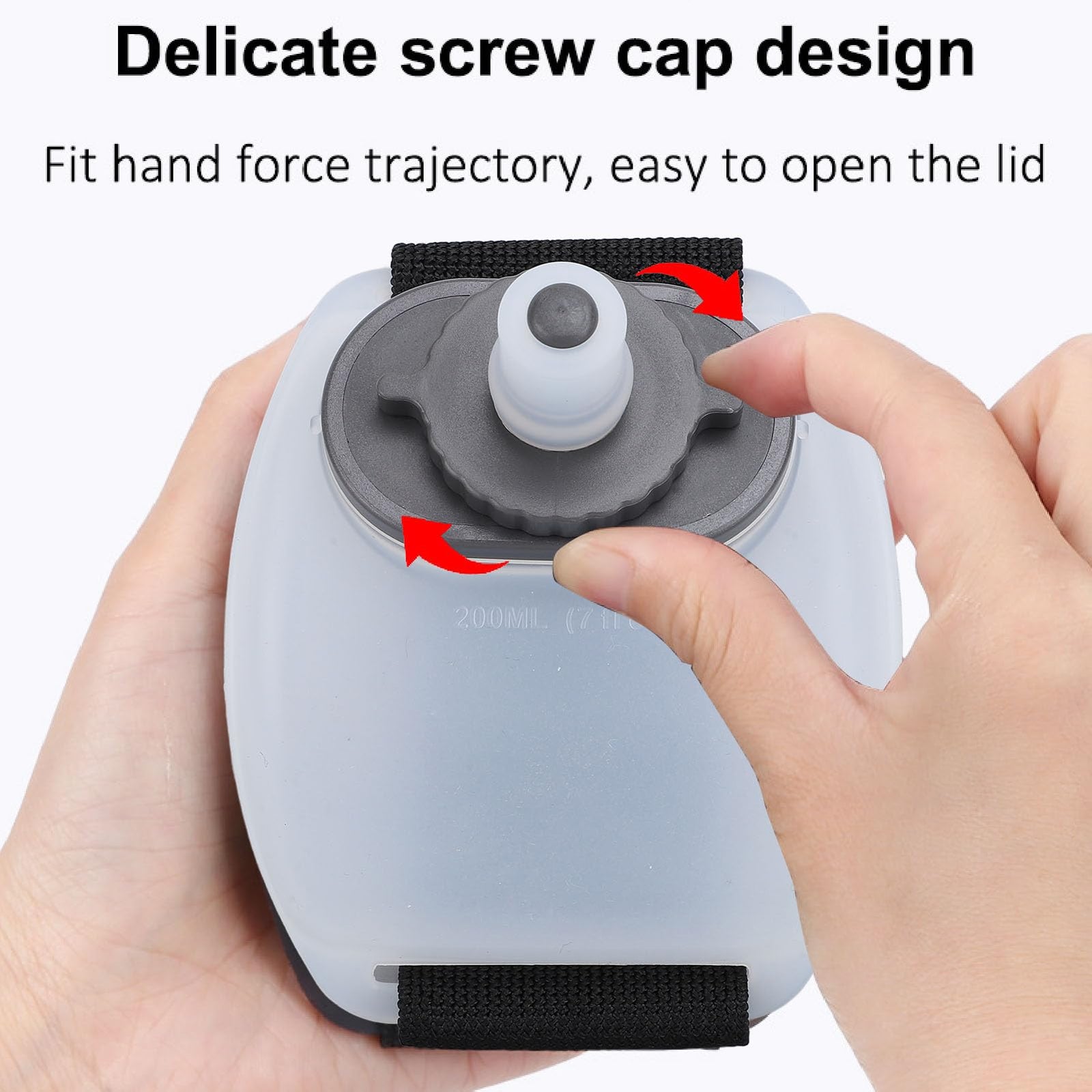 Wrist Water Bottle 7oz Hydration Flask – Hands-Free Leak-Proof Silicone Drink Container for Running, Cycling, Hiking & Fitness Training (White)