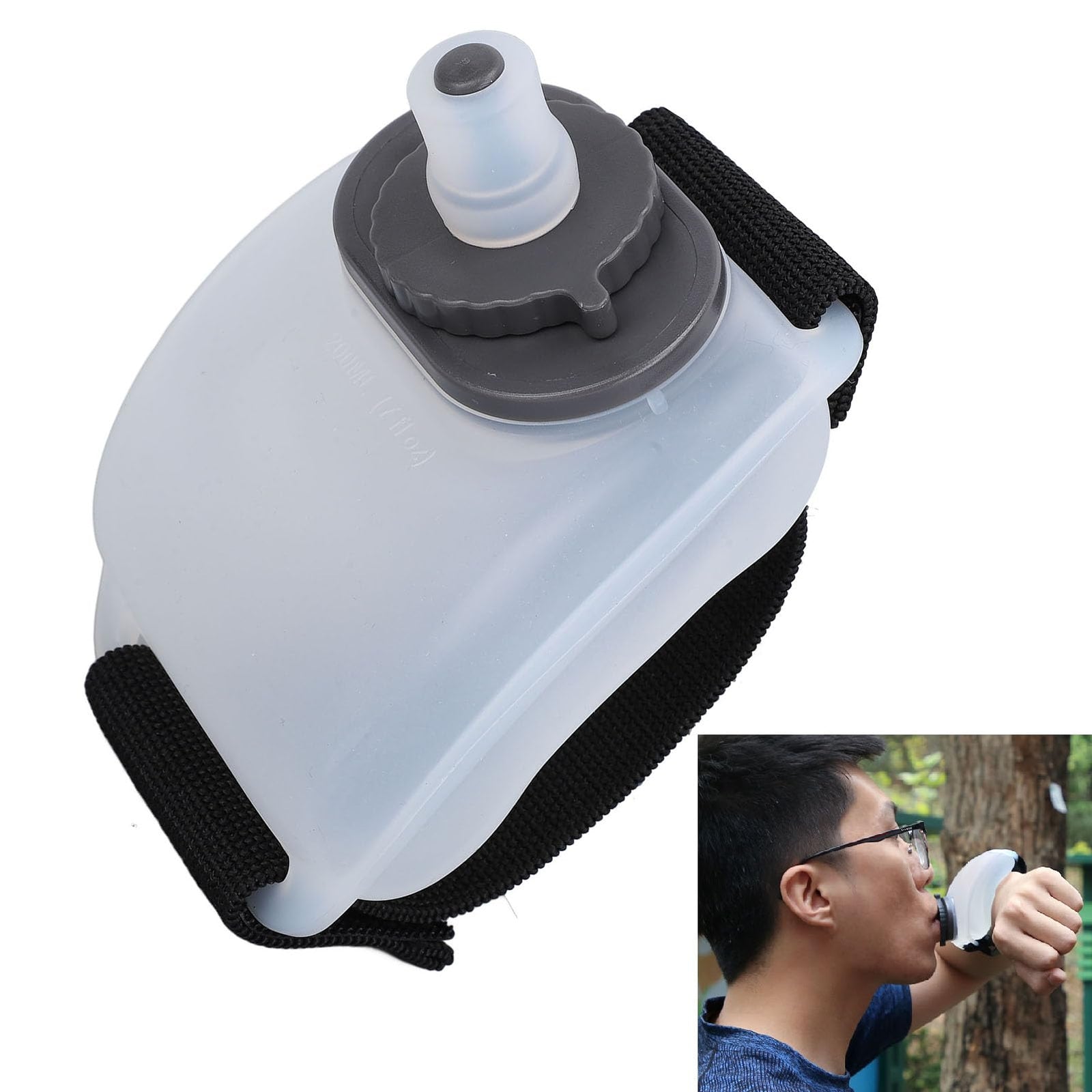 Wrist Water Bottle 7oz Hydration Flask – Hands-Free Leak-Proof Silicone Drink Container for Running, Cycling, Hiking & Fitness Training (White)