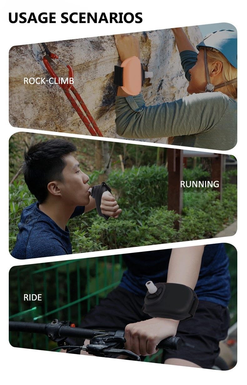 Wrist Water Bottle 7oz Hydration Flask – Hands-Free Leak-Proof Silicone Drink Container for Running, Cycling, Hiking & Fitness Training (Black)