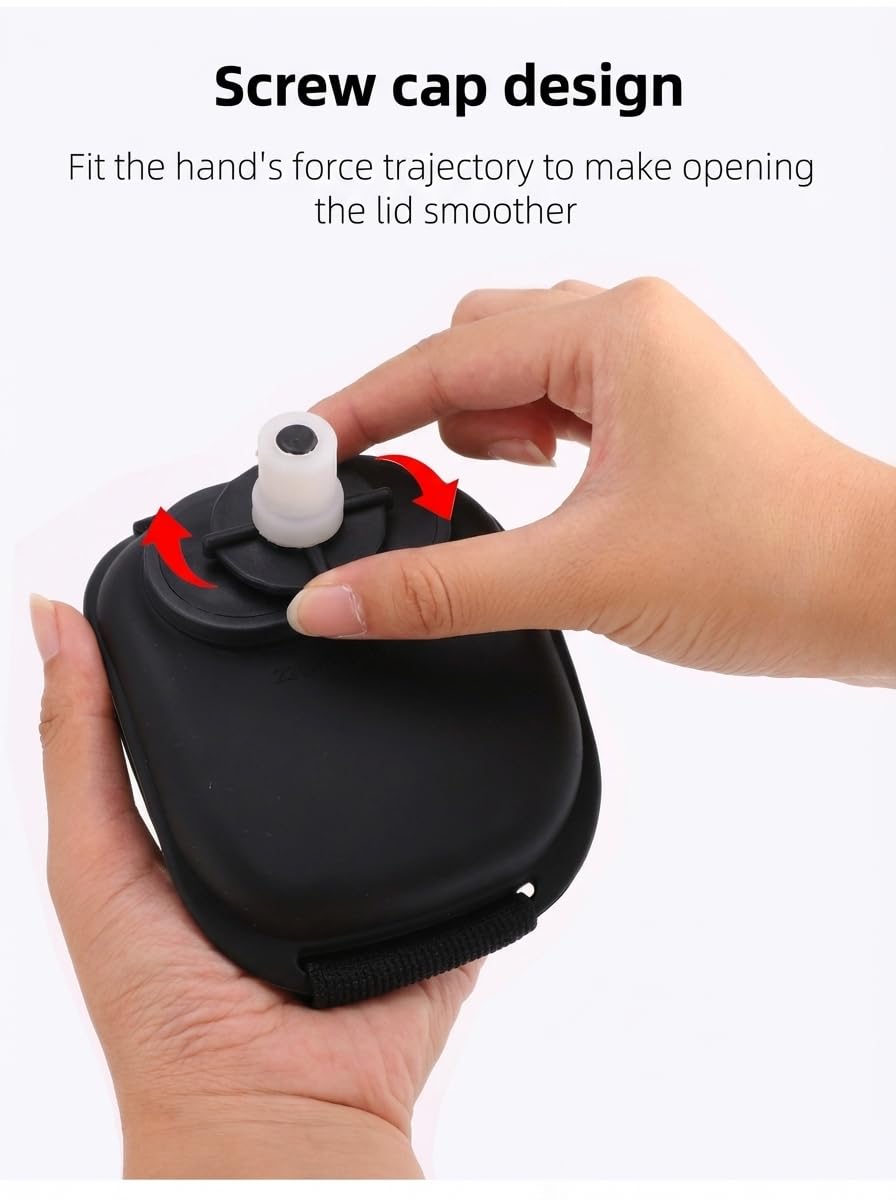 Wrist Water Bottle 7oz Hydration Flask – Hands-Free Leak-Proof Silicone Drink Container for Running, Cycling, Hiking & Fitness Training (Black)