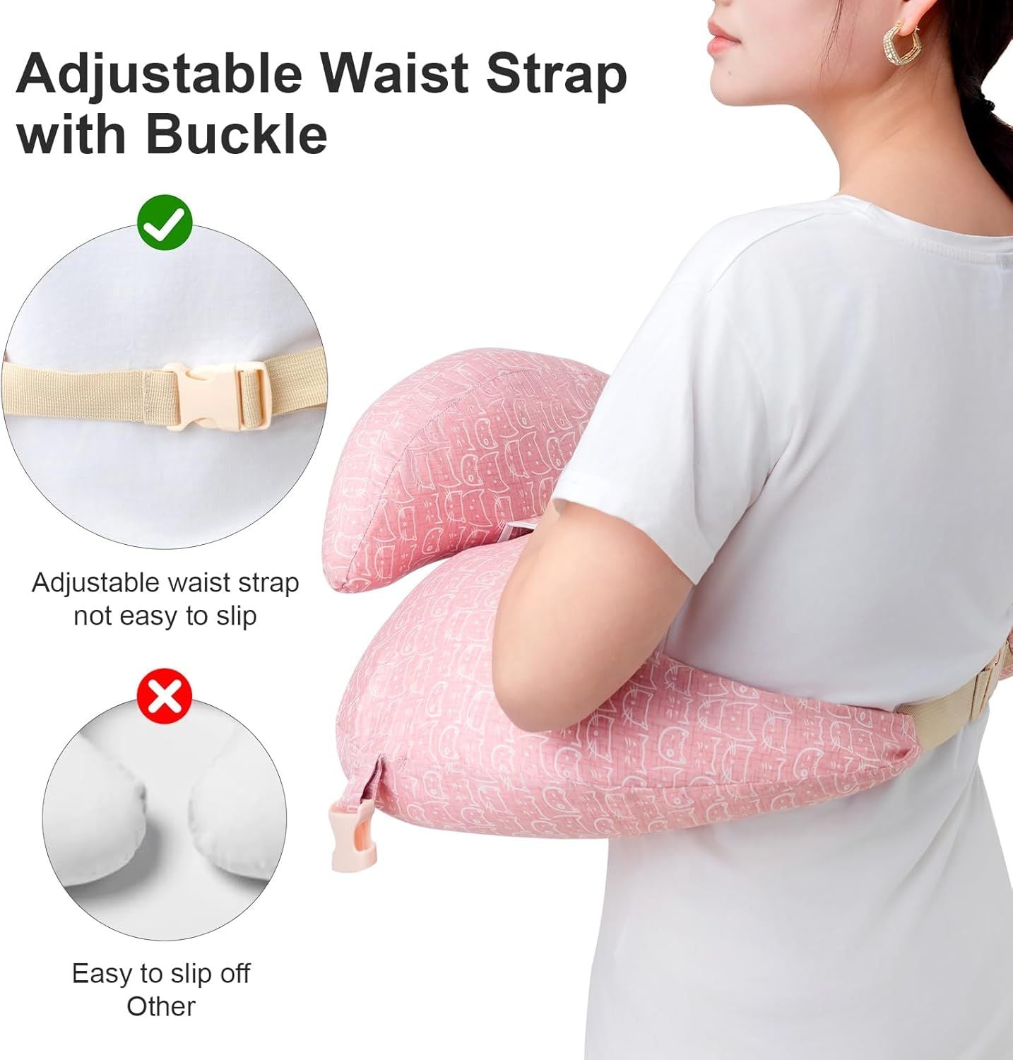Multipurpose Nursing Pillow with Adjustable Waist Strap & Removable Cover for Feeding, Tummy Time & Nap Support (White)