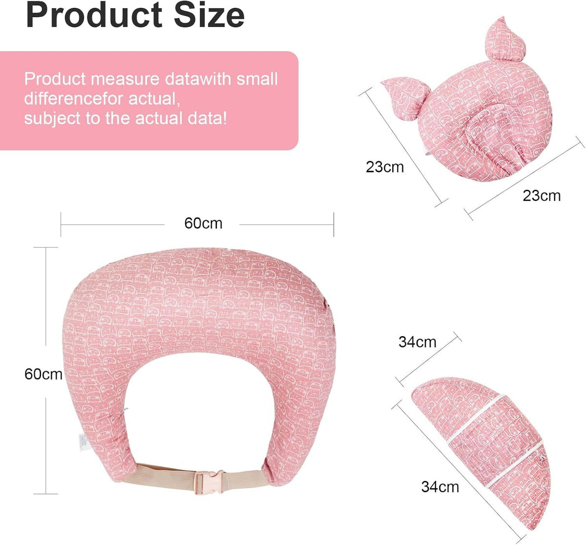 Multipurpose Nursing Pillow with Adjustable Waist Strap & Removable Cover for Feeding, Tummy Time & Nap Support (Pink)