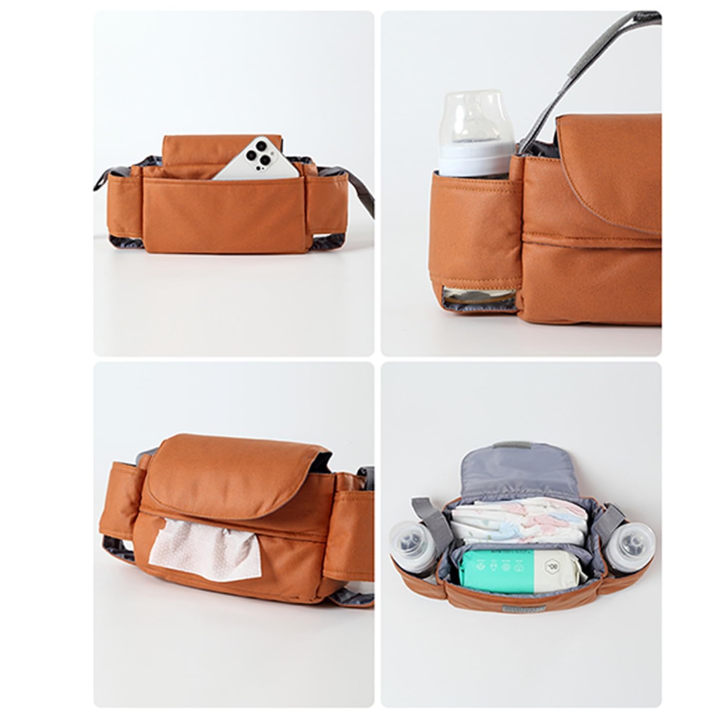 Universal Stroller Organizer Bag with Front Tissue Dispenser, Bottle Holders & Large Storage – Perfect for Daily Outings with Baby (Orange)