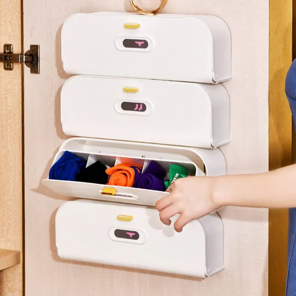 Wall-Mounted Drawer Organizer for Underwear & Socks – 1-Pack Stackable Storage Box with 5 Compartments and Adhesive Mounts (White)