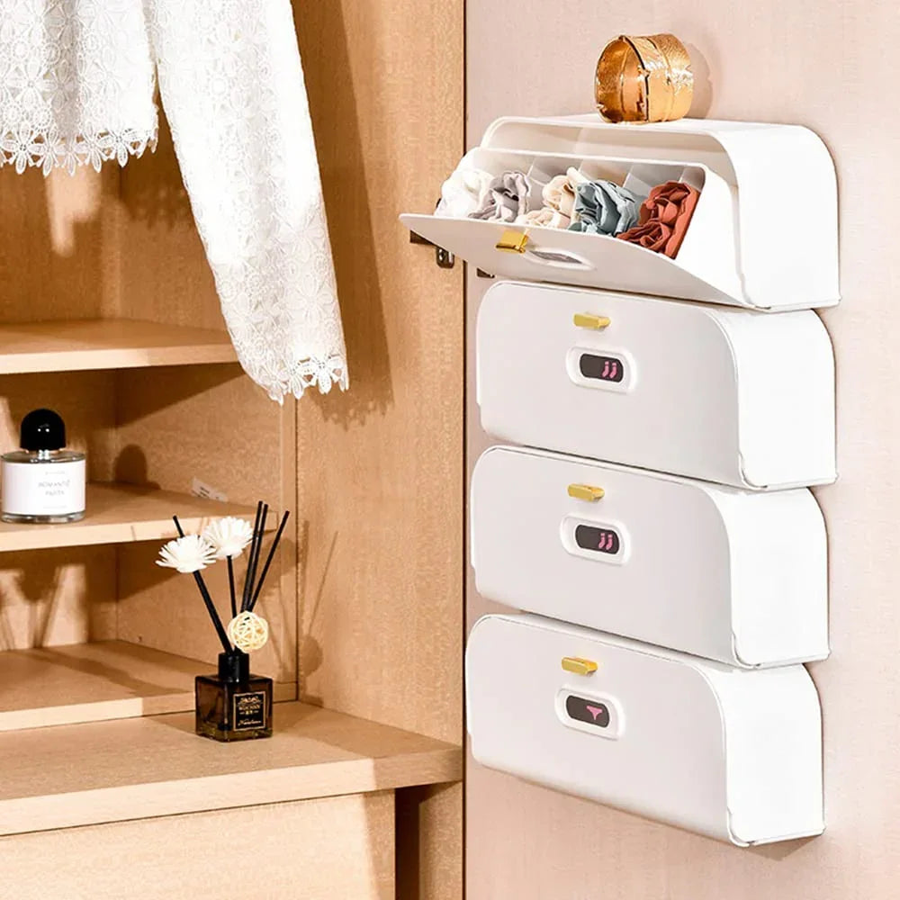 Wall-Mounted Drawer Organizer for Underwear & Socks – 1-Pack Stackable Storage Box with 5 Compartments and Adhesive Mounts (White)