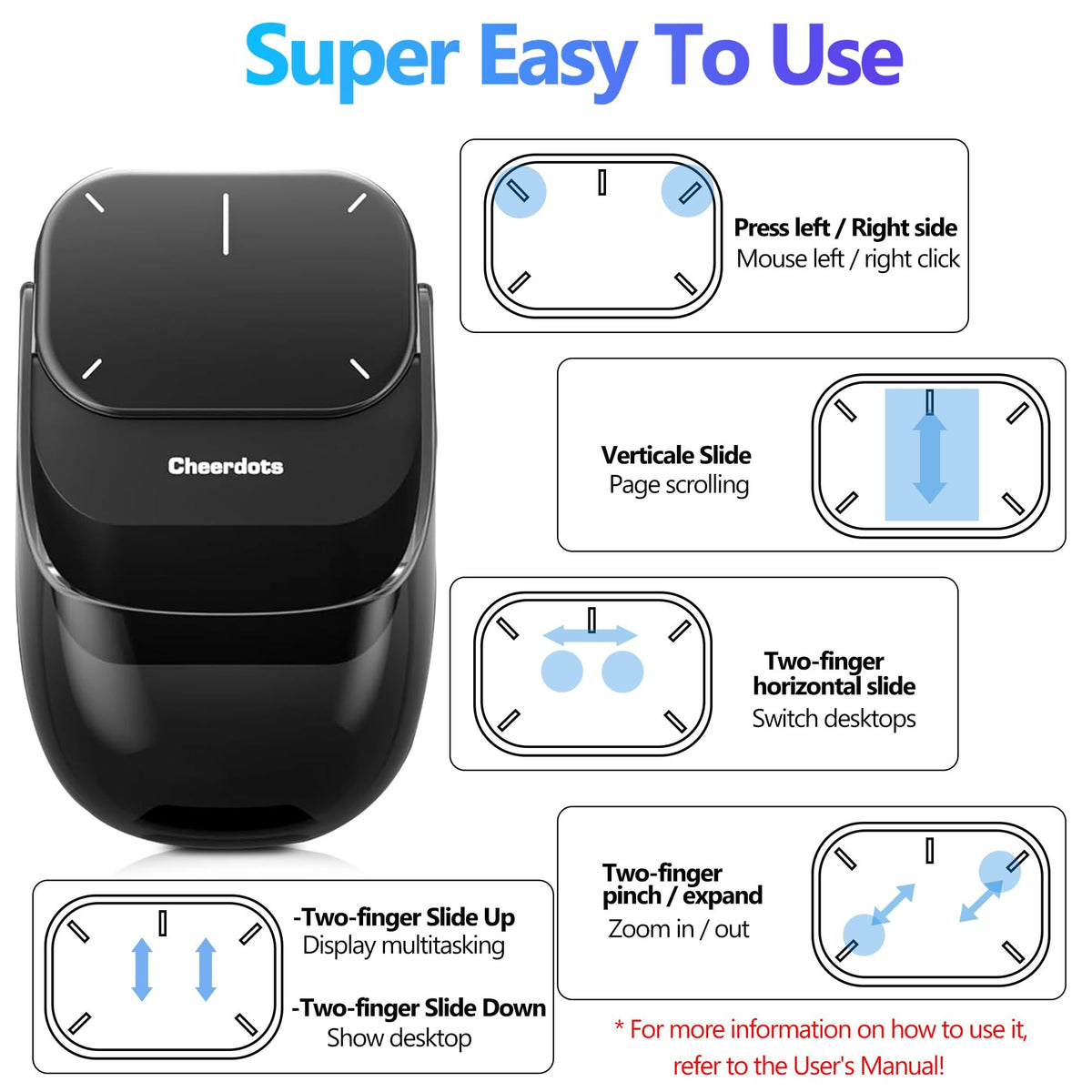 Upgraded AI Voice Mouse - Wireless Air Mouse with AI Voice Assistant, 12 Languages Translation, Meeting Transcription & Summary - Detachable Computer Mouse, Presentation Clicker for Laptop(Black)