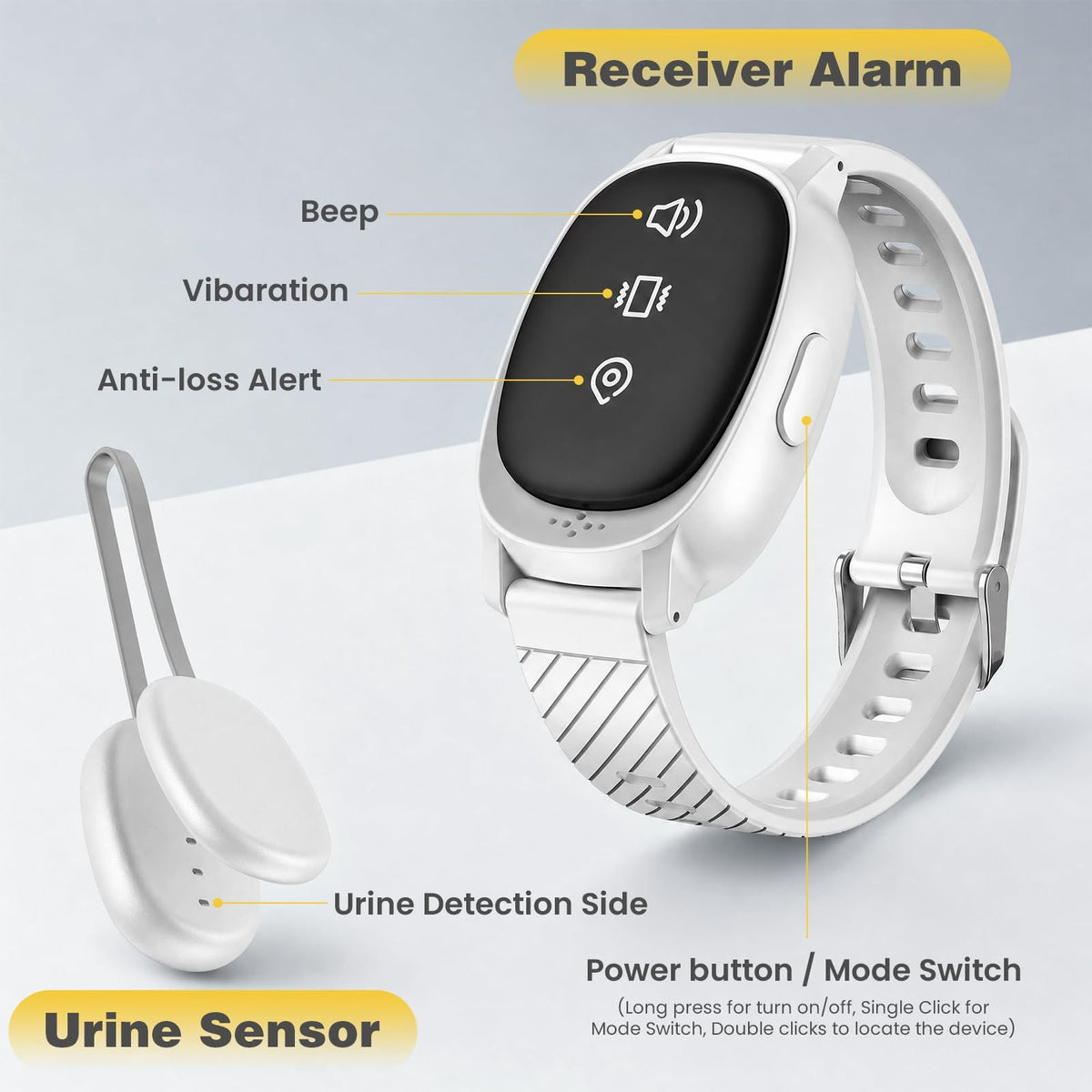 Wireless Bedwetting Alarm for Kids, Watch-Style Bed Wetting Alarm for Boys & Girls, Skin-Friendly Wristband, Vibration & Beep Alerts, High Sensitivity Sensor(Blue)