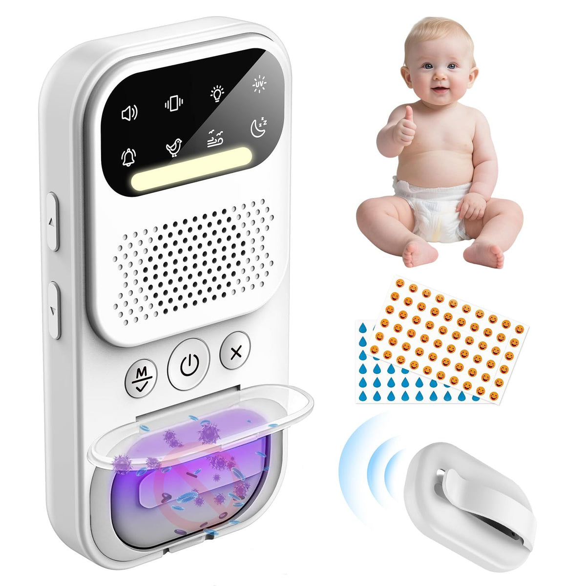 Wireless Bedwetting Alarm for Boys/Girls/Older Kids - 8 Modes - Featuring Sound & Vibration - Rechargeable Bedwetting Training Alarm - High Sensitivity Sensor with UV Mode & Night Light(White)