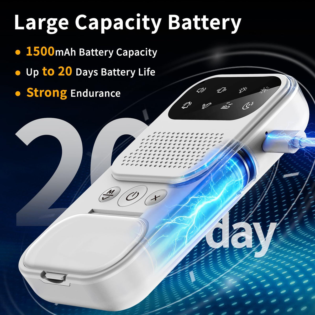 Wireless Bedwetting Alarm for Boys/Girls/Older Kids - 8 Modes - Featuring Sound & Vibration - Rechargeable Bedwetting Training Alarm - High Sensitivity Sensor with UV Mode & Night Light(White)