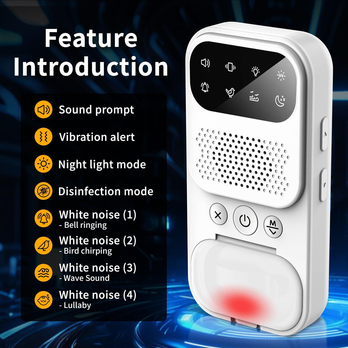 Wireless Bedwetting Alarm for Boys/Girls/Older Kids - 8 Modes - Featuring Sound & Vibration - Rechargeable Bedwetting Training Alarm - High Sensitivity Sensor with UV Mode & Night Light(White)
