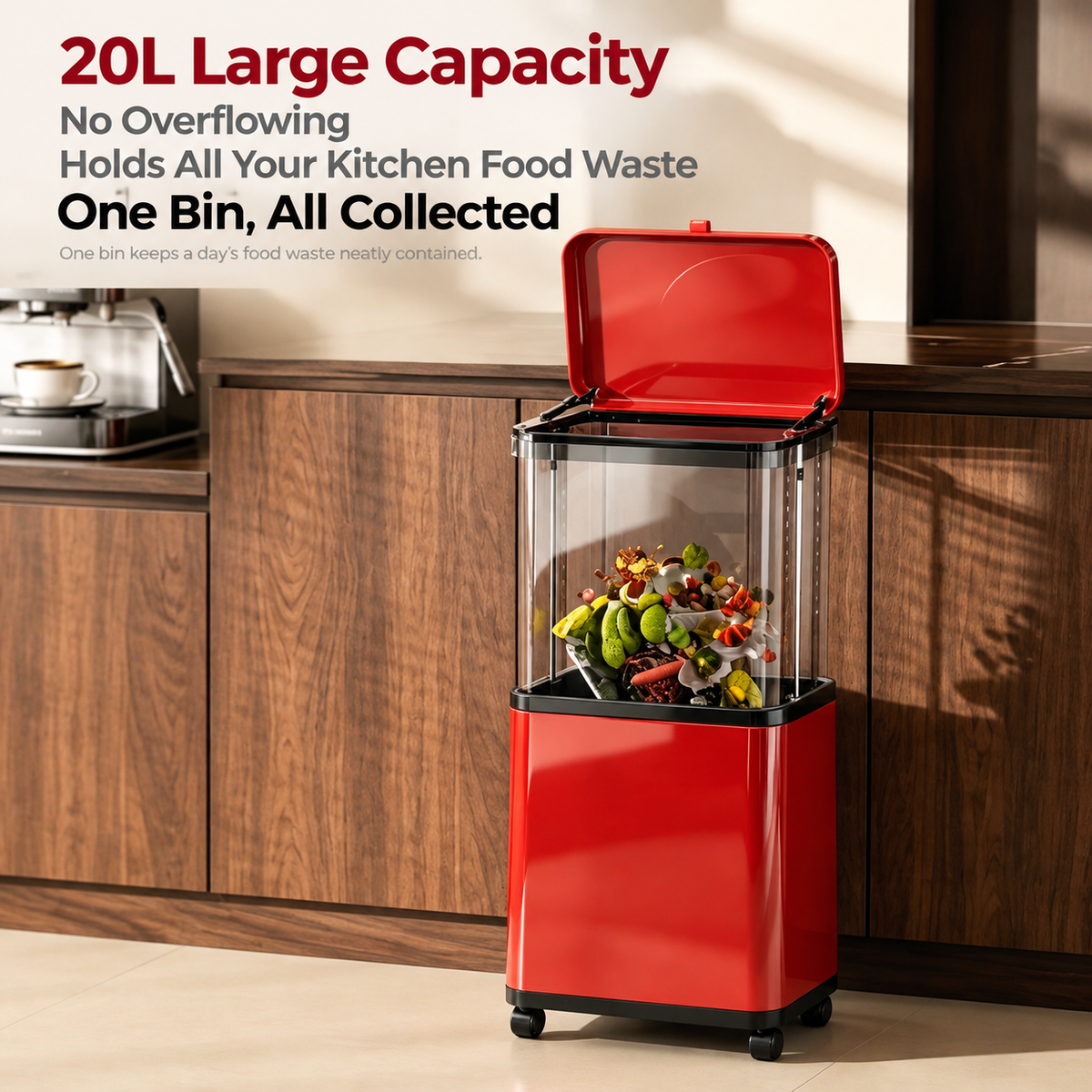 Hydraulic Lift Trash Bin with Adjustable Height 46–70cm – 20L Capacity & 360° Wheels, Space-Saving Waste Bin for Kitchen, Office & Bathroom(White)