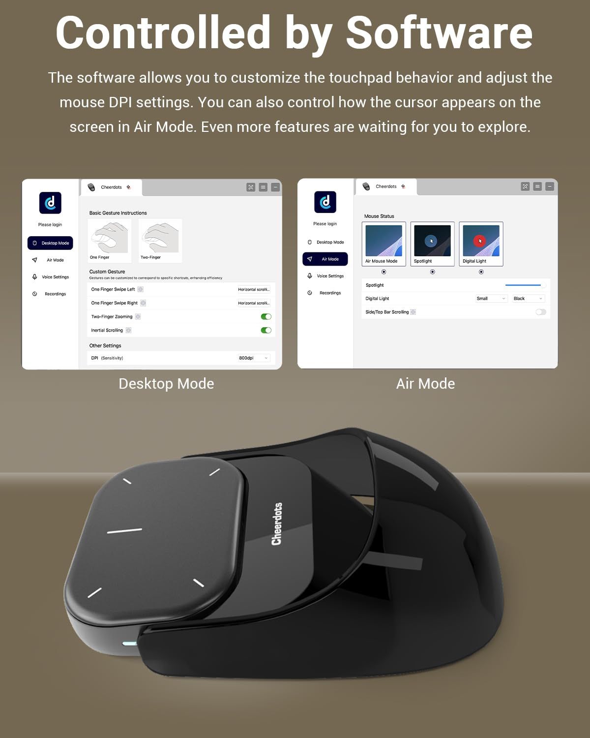 Touchpad Bluetooth Mouse with Presentation Mode, Detachable & Portable Design, Smart Software Control, Wireless Mouse for Meetings, Remote Work & Travel(Silver)