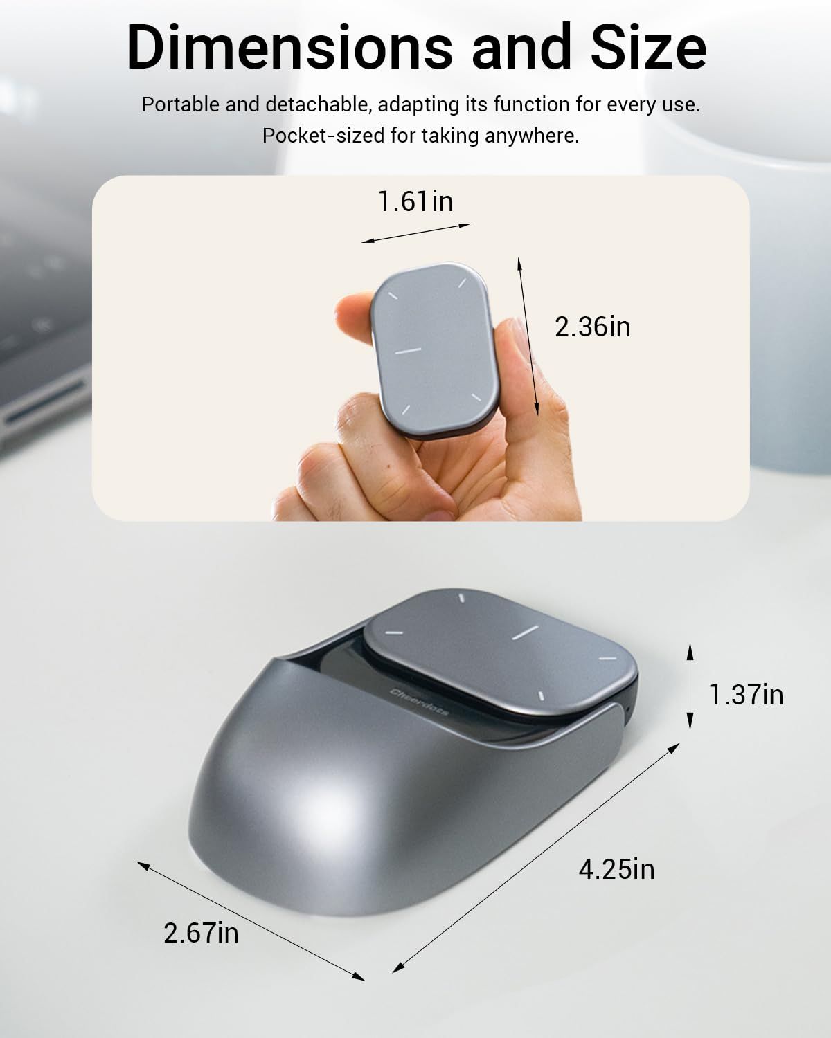 Touchpad Bluetooth Mouse with Presentation Mode, Detachable & Portable Design, Smart Software Control, Wireless Mouse for Meetings, Remote Work & Travel(Silver)