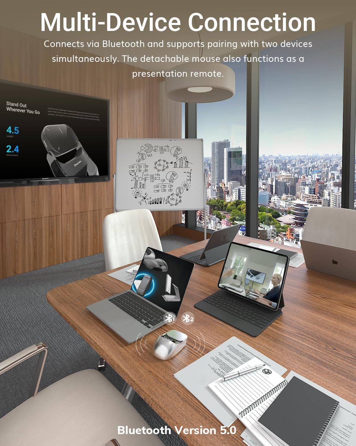 Touchpad Bluetooth Mouse with Presentation Mode, Detachable & Portable Design, Smart Software Control, Wireless Mouse for Meetings, Remote Work & Travel(Black)