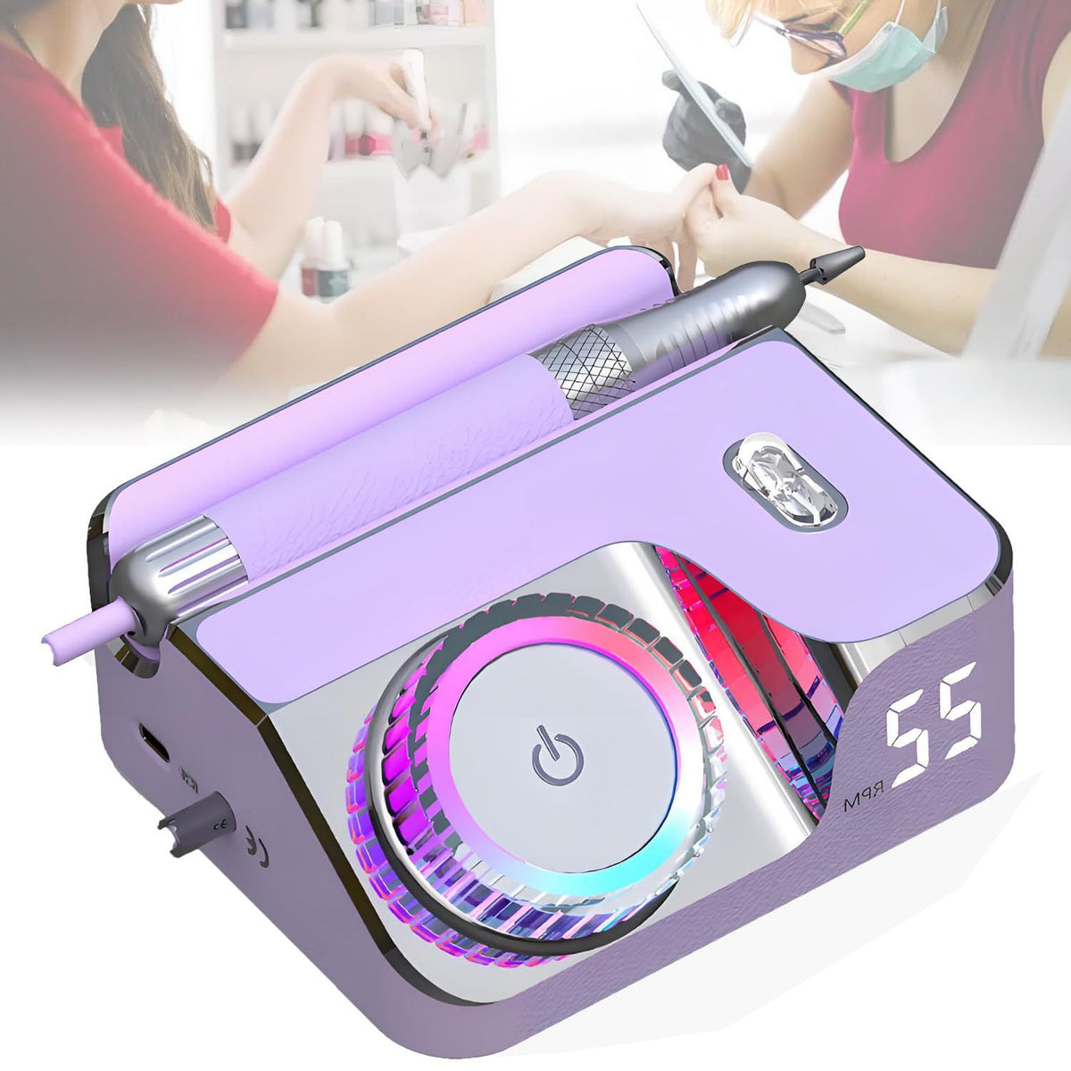 Electric Nail File Drill,Rechargeable Nail Drills Machine,Manicure Pedicure Polishing Acrylic Gel Nail Grinder, for Salon, Home(Orange)