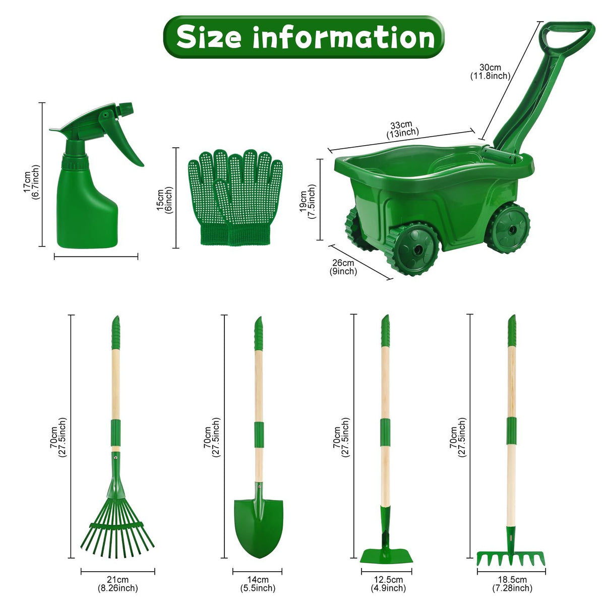 Kids Gardening Tools Set - 10pcs Wheelbarrow Set for Kids
with Shovel, Rake, Leaf Rake, Summer Outdoor Yard Digging Weed Birthday Gifts Toys, Easter for Boys Girls Age 3+ Years(Green)