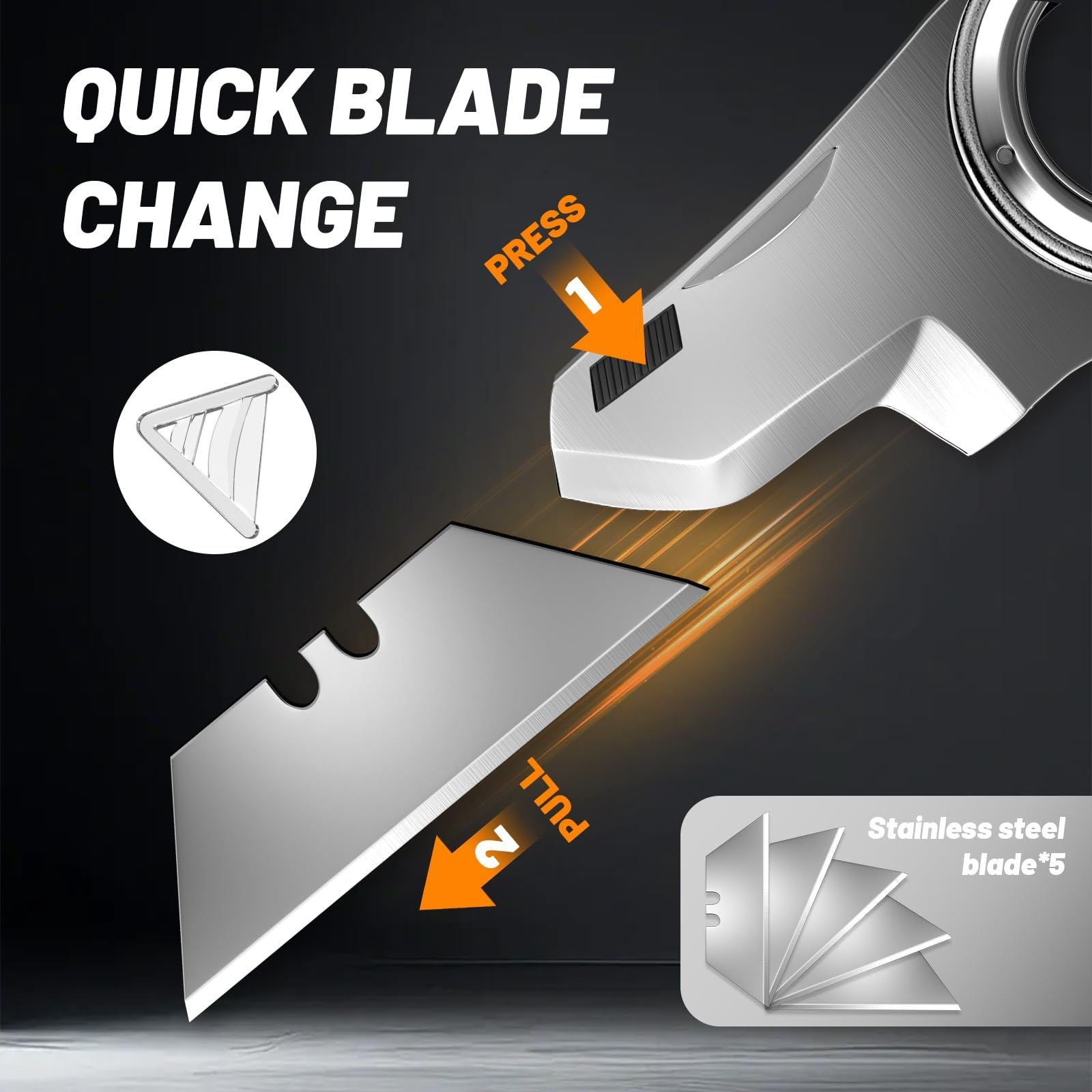 Folding Utility Knife Pocket Knife, Heavy-Duty Box Cutter with Aluminum Body, Quick Change Blades, Anti Slip Finger Loop, Box Cutter for Home, Office, Warehouse, Durable Razor Knife, Box Knife(black)