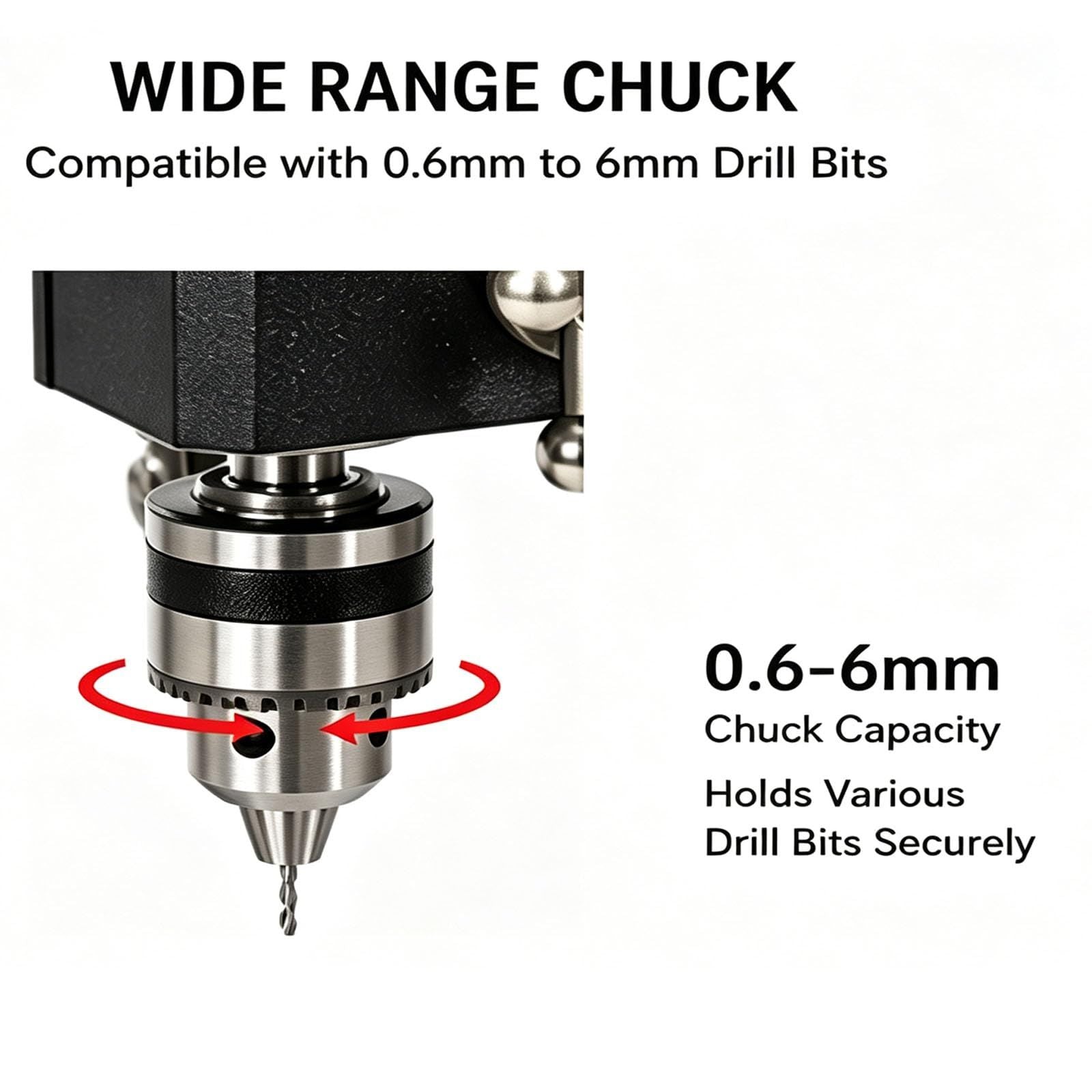 Mini Bench Drill 95W, Max 5000RPM, Adjustable 6mm Chuck, 100mm Spindle Travel, Stable Metal Base with Mounting Slots for Jewelry, Wood, Plastic DIY Crafts(black)