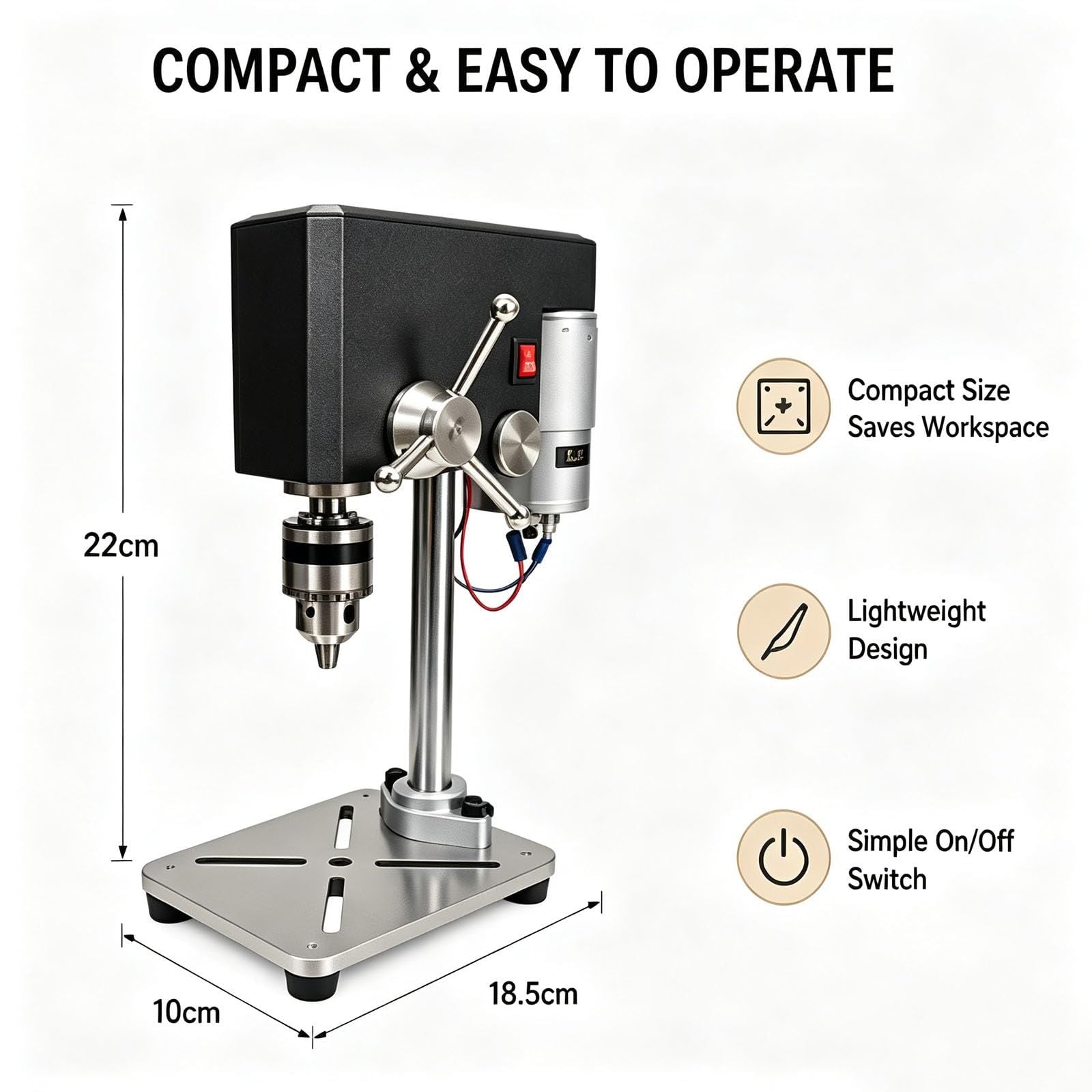 Mini Bench Drill 95W, Max 5000RPM, Adjustable 6mm Chuck, 100mm Spindle Travel, Stable Metal Base with Mounting Slots for Jewelry, Wood, Plastic DIY Crafts(black)