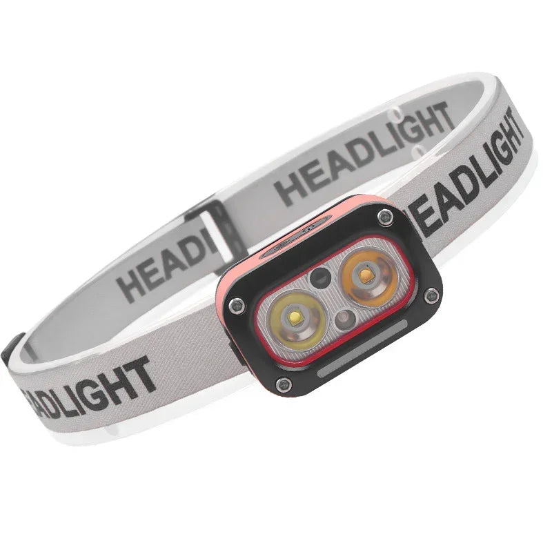 Rechargeable LED Headlamp with Motion Sensor & 6 Lighting Modes – Ultra-Bright Waterproof Headlight for Running, Camping, Hiking, Fishing, and Night Work (Grey)