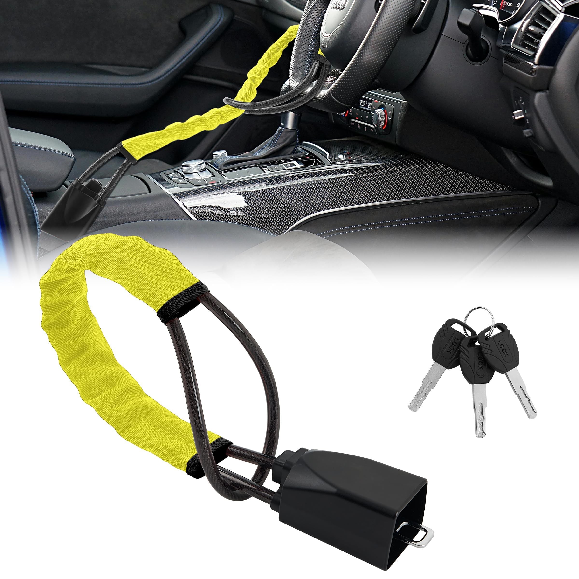 Car Steering Wheel Lock, Seat Belt Lock, Anti-Theft Device, Max 17 Inch Length, Small and Light-Weight, Multi-Functional, Fit Most Vehicle, SUV, Golf Cart Security(yellow)