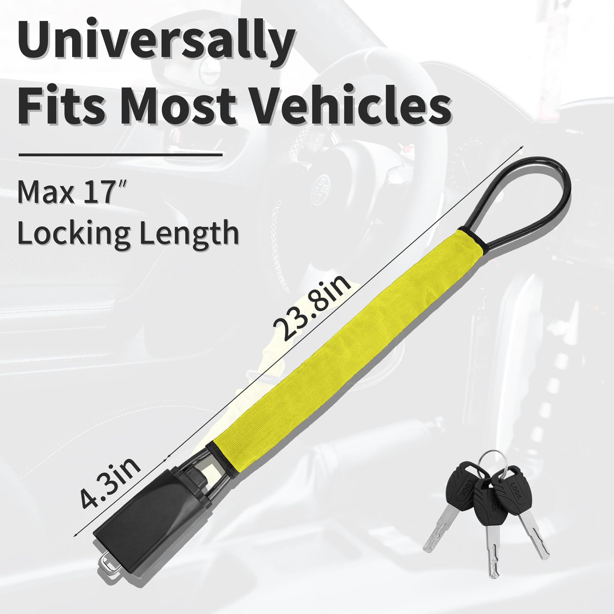 Car Steering Wheel Lock, Seat Belt Lock, Anti-Theft Device, Max 17 Inch Length, Small and Light-Weight, Multi-Functional, Fit Most Vehicle, SUV, Golf Cart Security(Red)