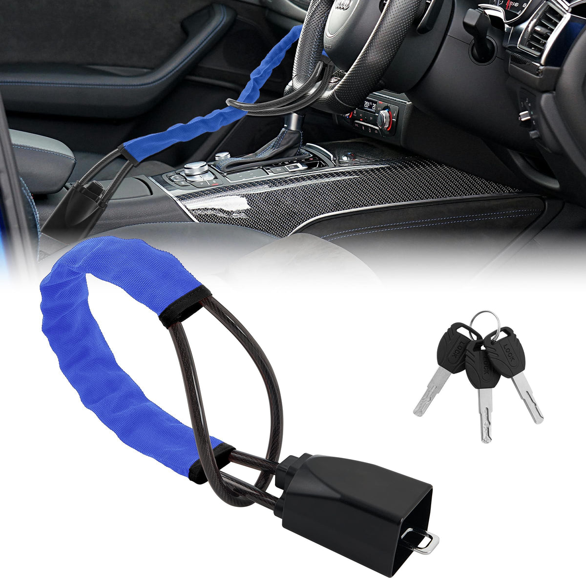 Car Steering Wheel Lock, Seat Belt Lock, Anti-Theft Device, Max 17 Inch Length, Small and Light-Weight, Multi-Functional, Fit Most Vehicle, SUV, Golf Cart Security(Red)