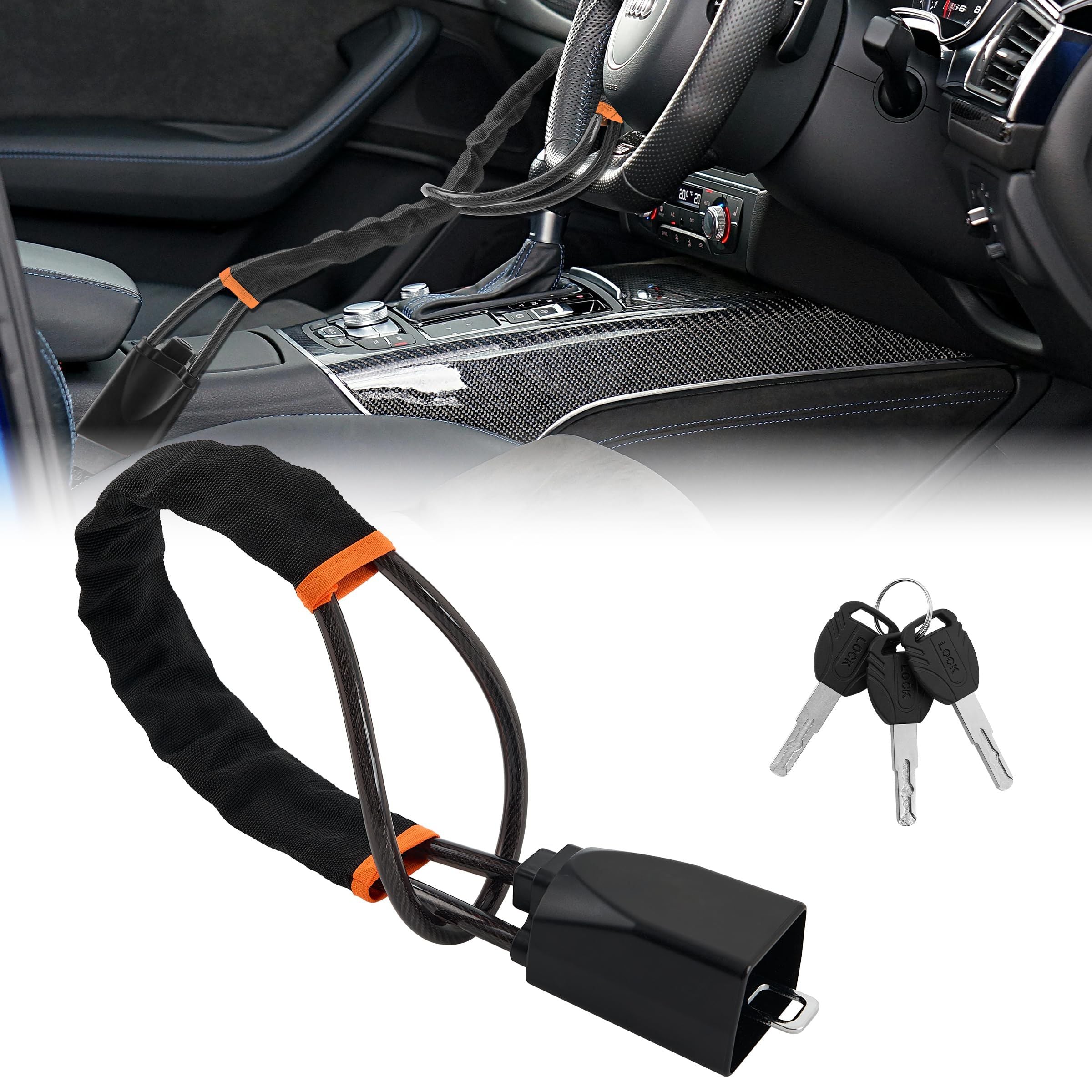 Car Steering Wheel Lock, Seat Belt Lock, Anti-Theft Device, Max 17 Inch Length, Small and Light-Weight, Multi-Functional, Fit Most Vehicle, SUV, Golf Cart Security(Black)