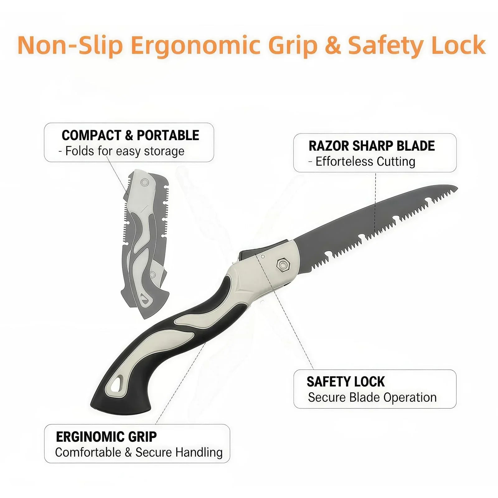 Heavy-Duty 5-Piece Gardening Tool Set – 3 Pruning Shears & 2 Folding Saws, Stainless Steel Blades, Ergonomic Handles, Compact Storage – Ideal for Trees, Shrubs, Camping, and Gift-Giving