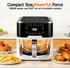 6.0QT Glass Air Fryer with Touchscreen Control – 1500W, Power-Off & Overheat Protection, Adjustable Time & Temperature, 360° Air Circulation, Dishwasher Safe & Easy Clean(white)