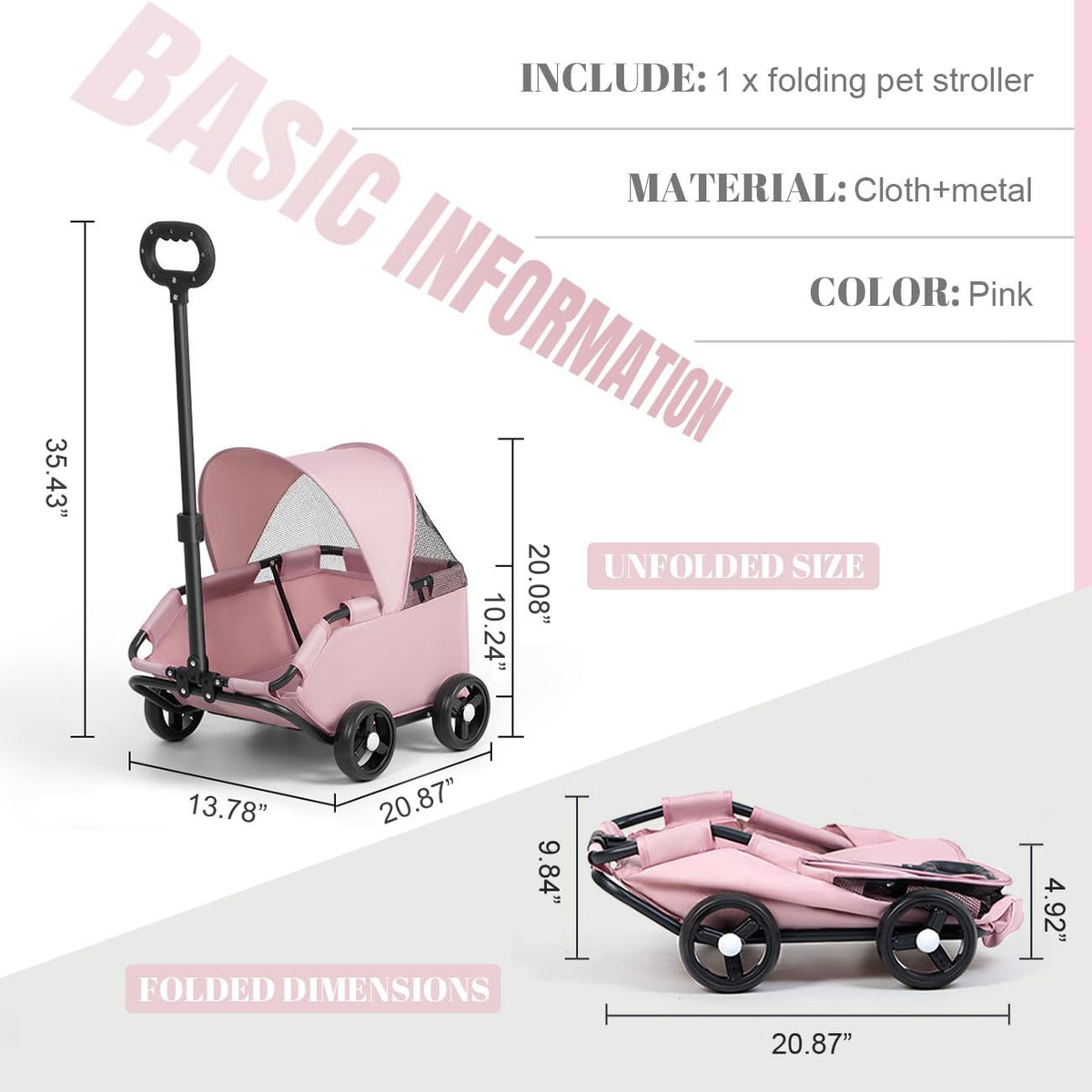 4-Wheel Dog Stroller with Sunshade Cover Collapsible Mesh Canopy Portable Pet Carrier for Outdoor Travel Shopping Walking Suitable for Small Dogs and Cats(black)