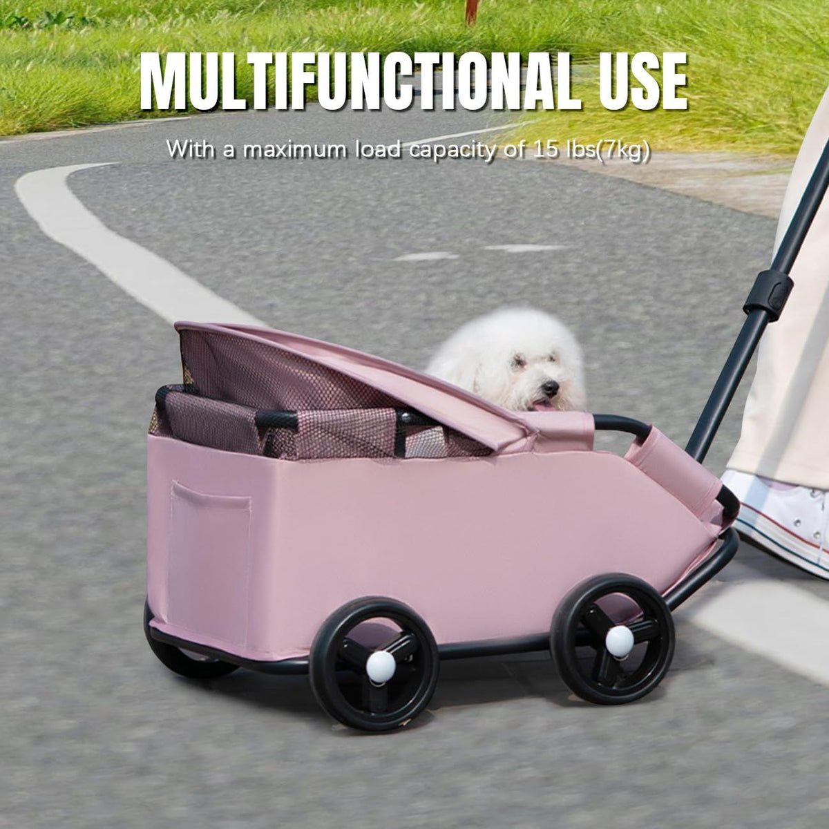 4-Wheel Dog Stroller with Sunshade Cover Collapsible Mesh Canopy Portable Pet Carrier for Outdoor Travel Shopping Walking Suitable for Small Dogs and Cats(black)