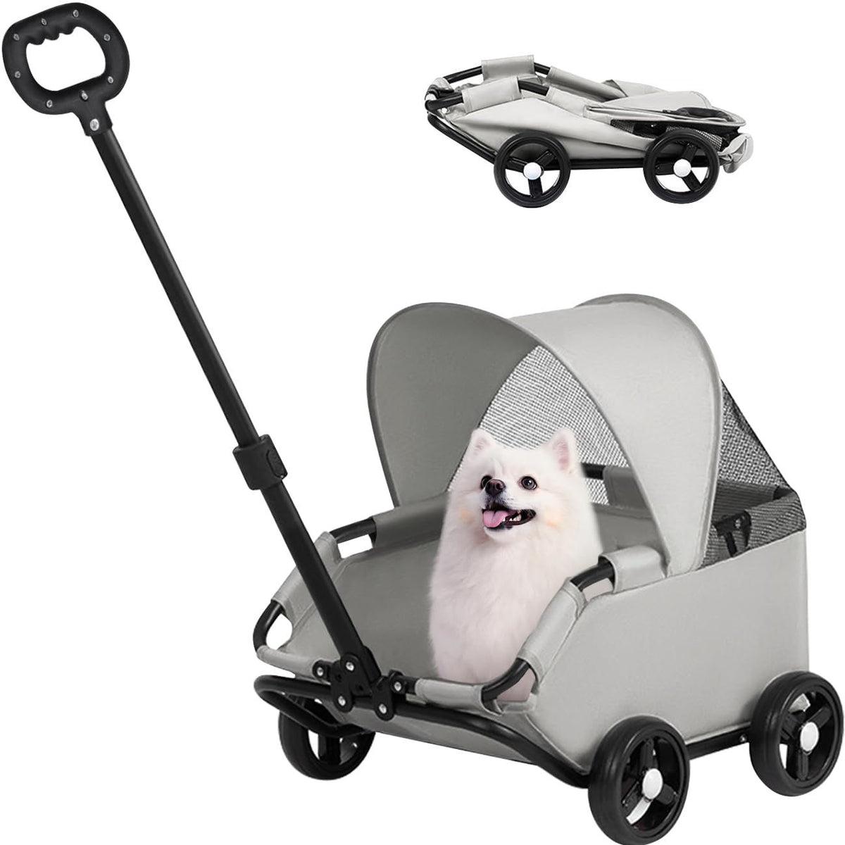 4-Wheel Dog Stroller with Sunshade Cover Collapsible Mesh Canopy Portable Pet Carrier for Outdoor Travel Shopping Walking Suitable for Small Dogs and Cats(black)