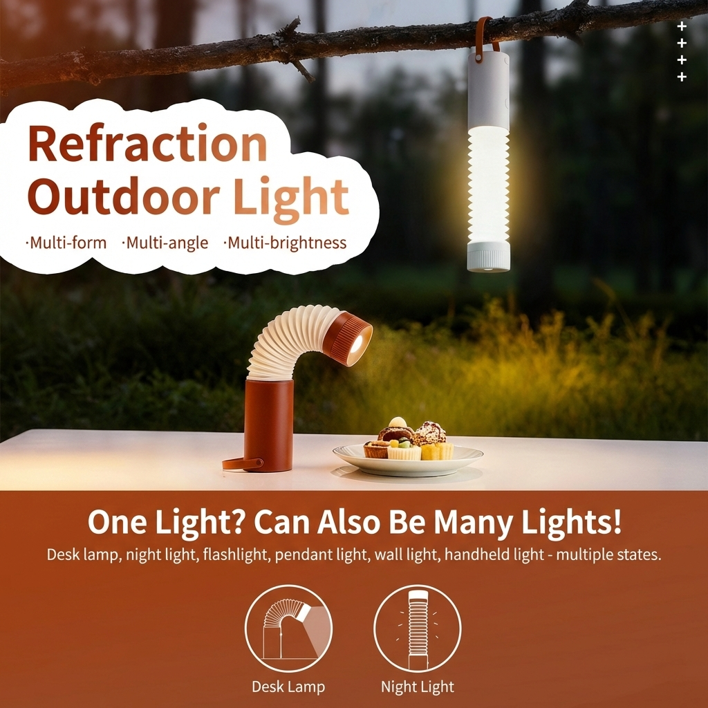 Foldable Outdoor Camping Light with Dual Brightness Modes – Rechargeable Red LED Tent Lamp, IP65 Waterproof, Magnetic Base & Adjustable Neck for Hiking and Emergency Use (Red)