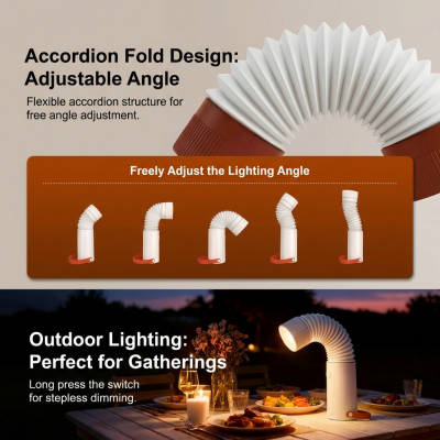 Foldable Outdoor Camping Light with Dual Brightness Modes – Rechargeable Red LED Tent Lamp, IP65 Waterproof, Magnetic Base & Adjustable Neck for Hiking and Emergency Use (Red)