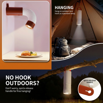 Foldable Outdoor Camping Light with Dual Brightness Modes – Rechargeable Red LED Tent Lamp, IP65 Waterproof, Magnetic Base & Adjustable Neck for Hiking and Emergency Use (Red)