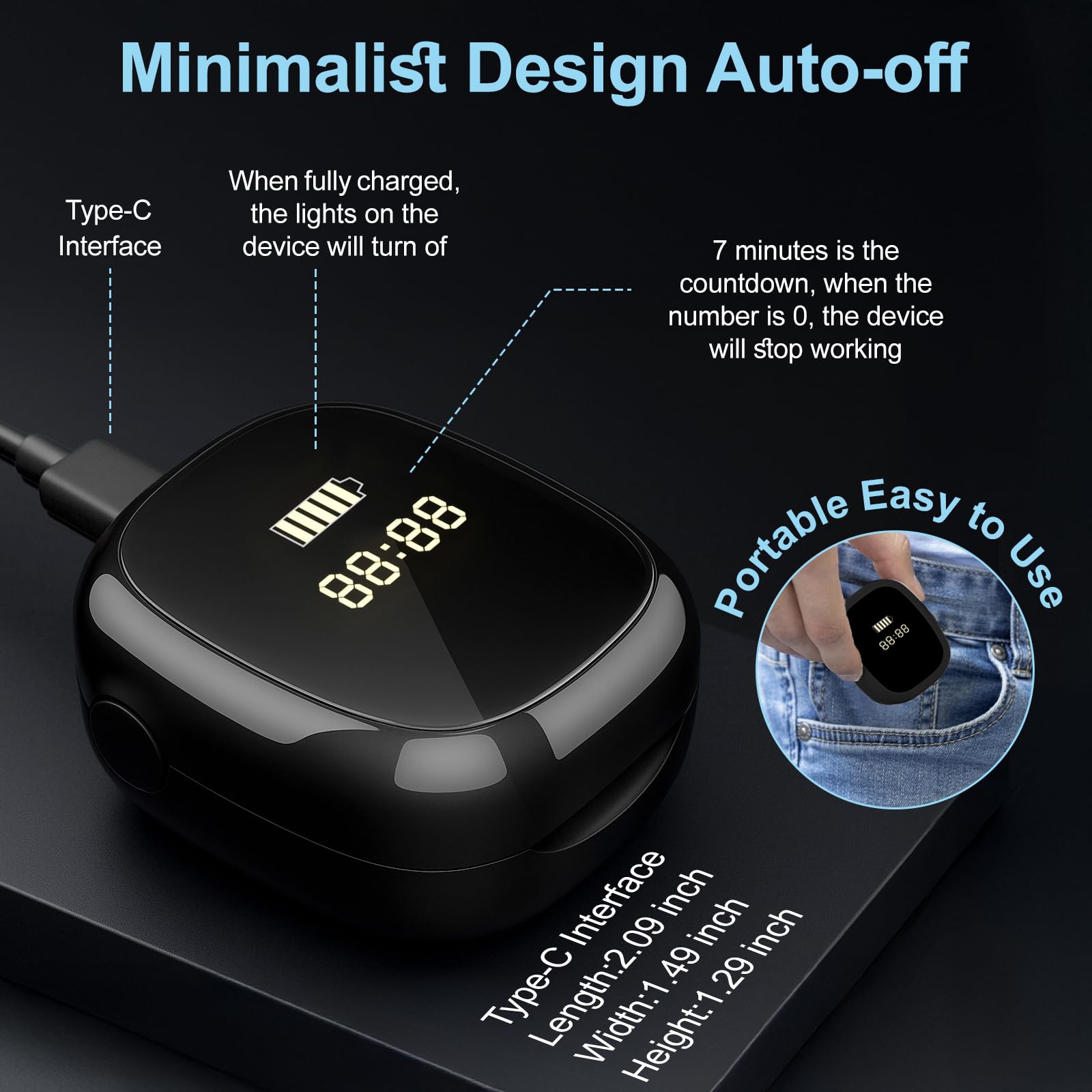 Nail Wellness Light Device (1-Piece): Red & Blue LED for Daily Nail Care Routine – Auto Timer, USB Rechargeable (Black)