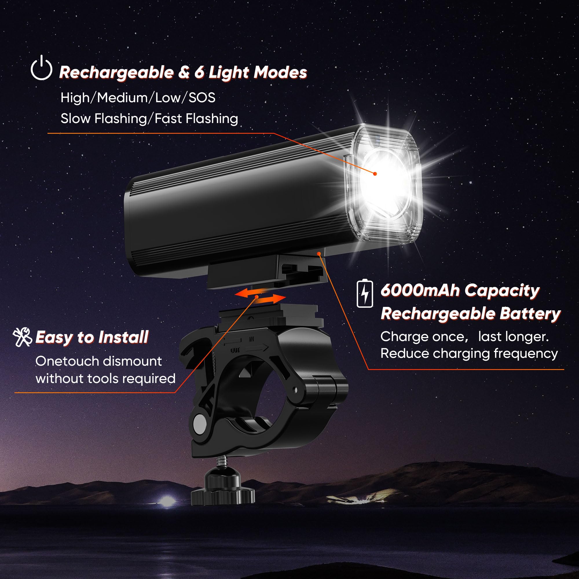 Ultra-Bright 1200 Lumen Bike Light Set with USB Rechargeable Headlight & Tail Light – IP65 Waterproof Cycling Lamp for Night Riding (Black)