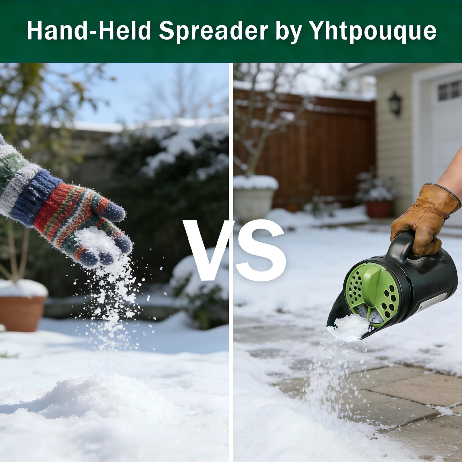 Handheld Garden Seed & Salt Spreader – 80oz Capacity, Adjustable Outlet, Ergonomic Handle for Fertilizer, Grass Seeds, Ice Melt Use (Green)