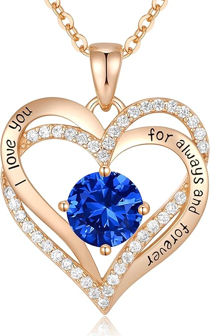 Forever Love Heart Birthstone Necklace: 925 Sterling Silver Personalized Jewelry for Mom, Wife, Friend with 12 Month Stone Options（blue diamond,December）