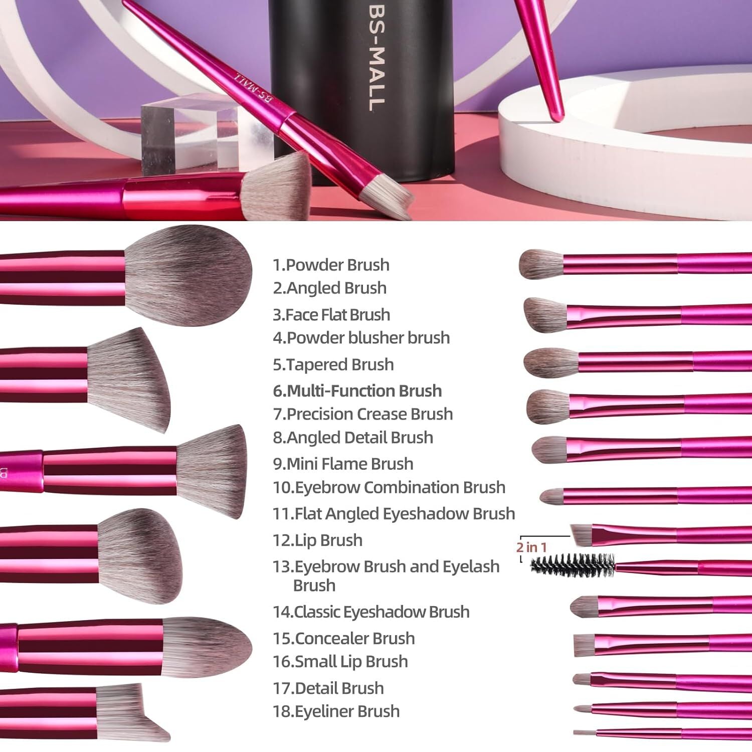 Hot red Professional Makeup Brush Set (18-Piece): Cruelty-Free, Versatile for Foundation, Blush & Eyeshadow, Ideal for Aussies