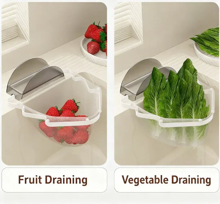 Kitchen Sink Filter Rack with 100 12cm*15cm Mesh Bags, Foldable Food Waste Strainer, Multi-functional Drain Basket（white）