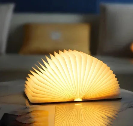 Christmas giftsRechargeable LED Book Night Light: Creative Folding Wooden Lamp with Magnetic Design for Bedrooms & GiftingWalnut Red,(L)