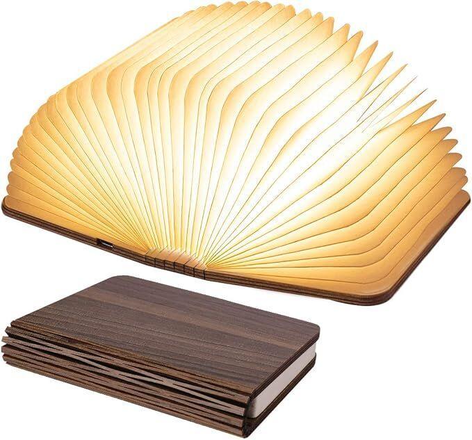 Christmas giftsRechargeable LED Book Night Light: Creative Folding Wooden Lamp with Magnetic Design for Bedrooms & Gifting(Walnut Black,M)