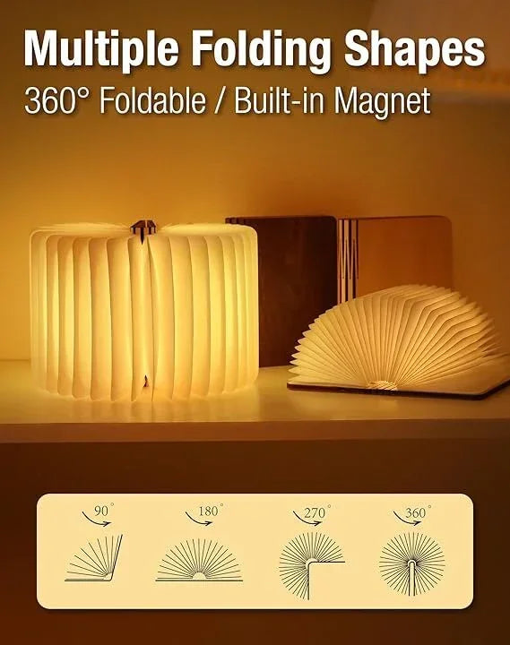 Christmas giftsRechargeable LED Book Night Light: Creative Folding Wooden Lamp with Magnetic Design for Bedrooms & Gifting(Walnut Black,S)
